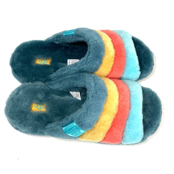 UGG Fluff You Men’s Slides Marina Blue Multi Comfort Beach 1123772 - Picture 11 of 11